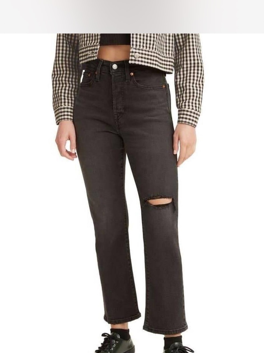 Levi's Women's Wedgie Straight Black Distressed Jeans